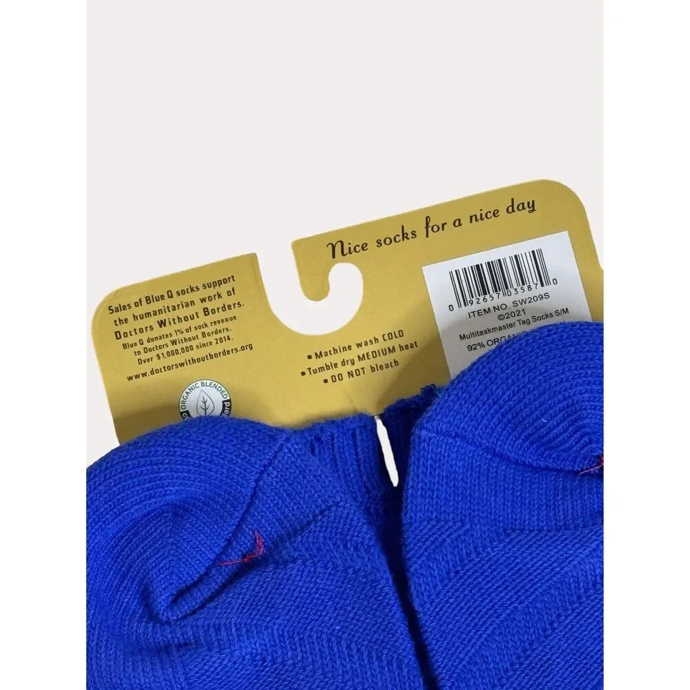 Blue Q Tag Crew Socks Multi Task Master Unisex S M NWT
